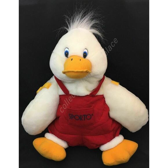 Rare SPORTO Advertising Mascot Plush White Duck Backpack w/ Red Overalls 1997 - Picture 4 of 9
